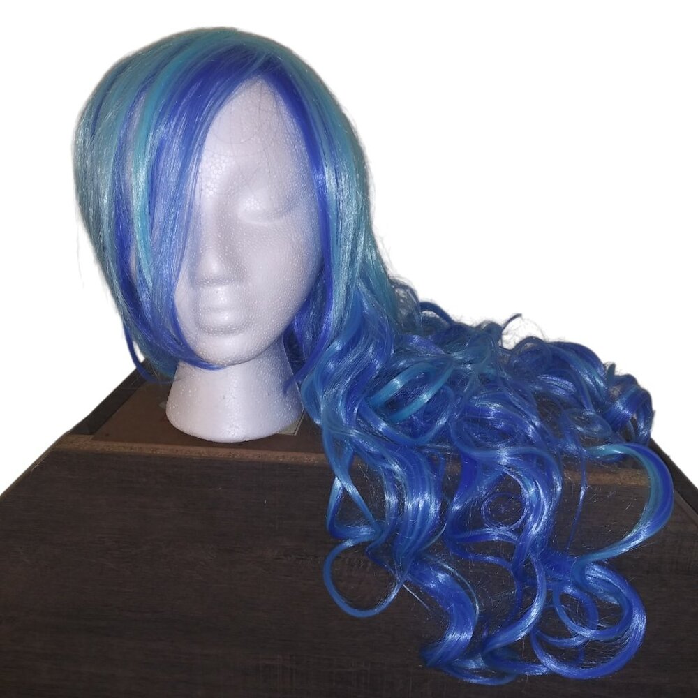 Long Wavy Blue Curly Wig with Side Bang Sexy Cosplay Halloween